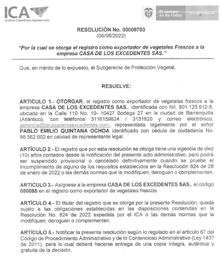 Página 2 de la Resolución ICA No. 00009703 con detalles y artículos.